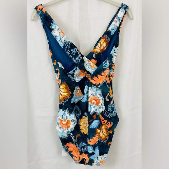 SEAFOLLY - Spring Festival Cross Back One Piece - True Navy Orange Floral US 6 - Picture 9 of 10